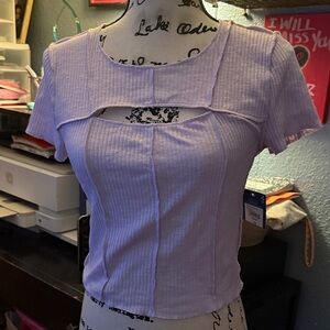 Arizona Jean Company Lavender Ribbed Cut-Out Top